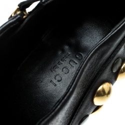 Pre Owned Gucci Black Leather Babouska Stud Embellished Ankle Booties Size 38.5