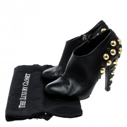 Pre Owned Gucci Black Leather Babouska Stud Embellished Ankle Booties Size 38.5