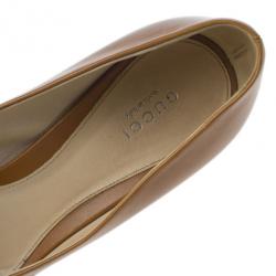 Pre Owned Gucci Brown Leather New Hollywood Horsebit Peep Toe Pumps Size 39