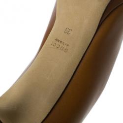 Pre Owned Gucci Brown Leather New Hollywood Horsebit Peep Toe Pumps Size 39