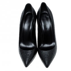 Pre Owned حذاء كعب عالى غوتشى بامبو كريستن جلد أسود مقاس 39