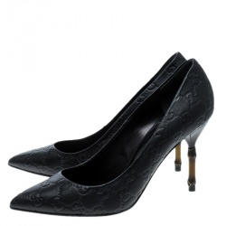 Pre Owned حذاء كعب عالى غوتشى بامبو كريستن جلد أسود مقاس 39