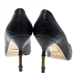 Pre Owned حذاء كعب عالى غوتشى بامبو كريستن جلد أسود مقاس 39