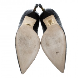 Pre Owned حذاء كعب عالى غوتشى بامبو كريستن جلد أسود مقاس 39