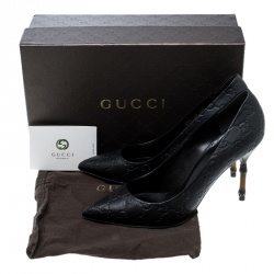 Pre Owned حذاء كعب عالى غوتشى بامبو كريستن جلد أسود مقاس 39