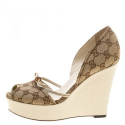 Pre Owned صندل غوتشي نعل روكي دورسيه مقدمة مفتوحة بامبو كانفاس GG بيج مقاس 37.5