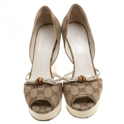 Pre Owned صندل غوتشي نعل روكي دورسيه مقدمة مفتوحة بامبو كانفاس GG بيج مقاس 37.5