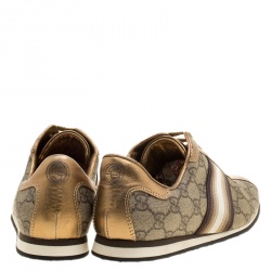 Pre Owned حذاء رياضي غوتشي منخفض من أعلى جلد ميتالك وكانفاس GG بيج مقاس 36