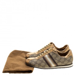 Pre Owned حذاء رياضي غوتشي منخفض من أعلى جلد ميتالك وكانفاس GG بيج مقاس 36