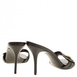 مملوكة مسبقًا حذاء سلايدز غوتشي هيستريا جلد أسود مقاس 38.5