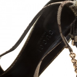 Pre Owned Gucci Beige GG Canvas And Leather Crystal Embellished Pointed Toe Slingback Sandals Size 36.5