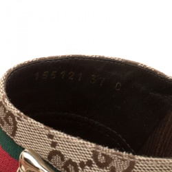 Pre Owned Gucci Beige Guccissima Canvas Horsebit Peep Toe Wooden Mules Size 37