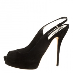 Pre Owned Gucci Black Suede Crystal Bow Embellished Peep Toe Platform Slingback Sandals Size 40