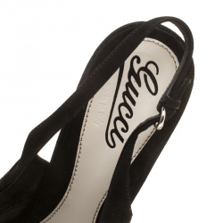 Pre Owned Gucci Black Suede Crystal Bow Embellished Peep Toe Platform Slingback Sandals Size 40