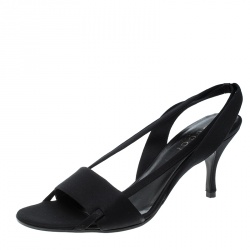 Pre Owned Gucci Black Satin Open Toe Slingback Sandals Size 35.5