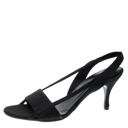 Pre Owned Gucci Black Satin Open Toe Slingback Sandals Size 35.5