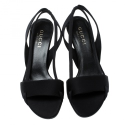 Pre Owned Gucci Black Satin Open Toe Slingback Sandals Size 35.5