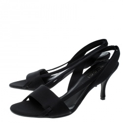 Pre Owned Gucci Black Satin Open Toe Slingback Sandals Size 35.5