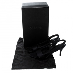 Pre Owned Gucci Black Satin Open Toe Slingback Sandals Size 35.5