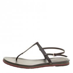 Pre Owned Gucci Black Leather Thong Flat Sandals Size 38