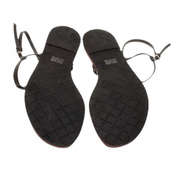 Pre Owned Gucci Black Leather Thong Flat Sandals Size 38