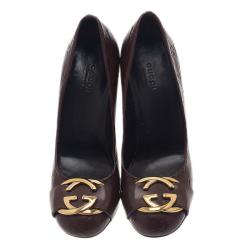 Pre Owned Gucci Brown Guccissima Leather Interlocking G Buckle Pumps Size 37
