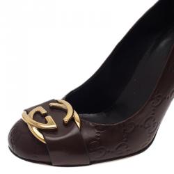 Pre Owned Gucci Brown Guccissima Leather Interlocking G Buckle Pumps Size 37