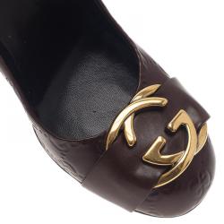 Pre Owned Gucci Brown Guccissima Leather Interlocking G Buckle Pumps Size 37