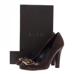 Pre Owned Gucci Brown Guccissima Leather Interlocking G Buckle Pumps Size 37