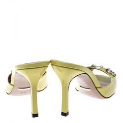 Pre Owned صندل سلايد غوتشي جلد أصفر لامع مقدمة مدببة هورسبيت مقاس 37.5