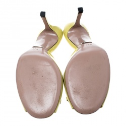 Pre Owned صندل سلايد غوتشي جلد أصفر لامع مقدمة مدببة هورسبيت مقاس 37.5