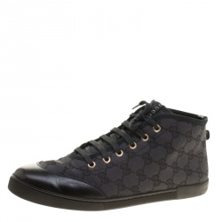 Gucci Black Guccissima Canvas High Top Sneakers Size 38.5