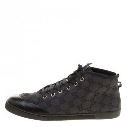 Gucci Black Guccissima Canvas High Top Sneakers Size 38.5