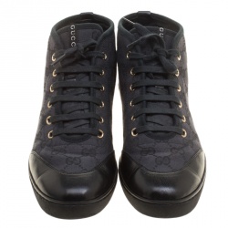 Gucci Black Guccissima Canvas High Top Sneakers Size 38.5