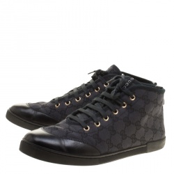 Gucci Black Guccissima Canvas High Top Sneakers Size 38.5