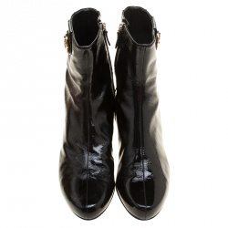 Pre Owned Gucci Black Patent Leather Hysteria Ankle Boots Size 38