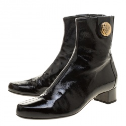 Pre Owned Gucci Black Patent Leather Hysteria Ankle Boots Size 38