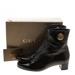 Pre Owned Gucci Black Patent Leather Hysteria Ankle Boots Size 38