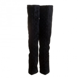 Pre Owned Gucci Black GG Velvet Bamboo Heel Knee High Boots Size 40