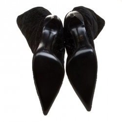 Pre Owned Gucci Black GG Velvet Bamboo Heel Knee High Boots Size 40