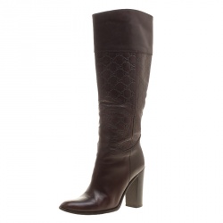 Pre Owned Gucci Brown Guccissima Leather 85th Anniversary Knee High Leather Boots Size 38