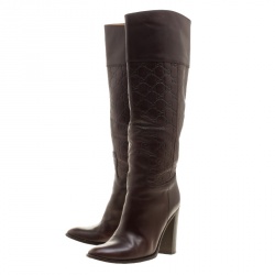 Pre Owned Gucci Brown Guccissima Leather 85th Anniversary Knee High Leather Boots Size 38