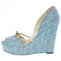 Pre Owned Gucci Guccissima Denim D'orsay Wedges Size 37