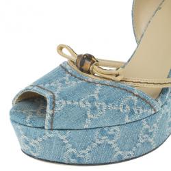 Pre Owned Gucci Guccissima Denim D'orsay Wedges Size 37