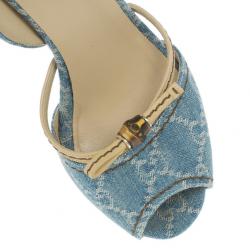 Pre Owned Gucci Guccissima Denim D'orsay Wedges Size 37