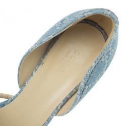 Pre Owned Gucci Guccissima Denim D'orsay Wedges Size 37