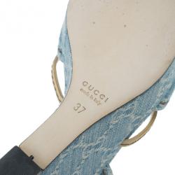 Pre Owned Gucci Guccissima Denim D'orsay Wedges Size 37