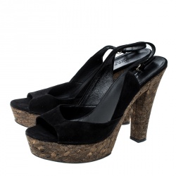 مملوكة مسبقًا صندل غوتشي غريس سويدي أسود نعل فينيل سميك مقدمة مفتوحة بحزام للكاحل مقاس 40