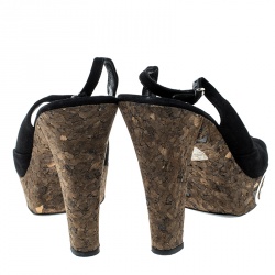 مملوكة مسبقًا صندل غوتشي غريس سويدي أسود نعل فينيل سميك مقدمة مفتوحة بحزام للكاحل مقاس 40