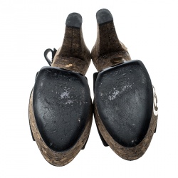 مملوكة مسبقًا صندل غوتشي غريس سويدي أسود نعل فينيل سميك مقدمة مفتوحة بحزام للكاحل مقاس 40